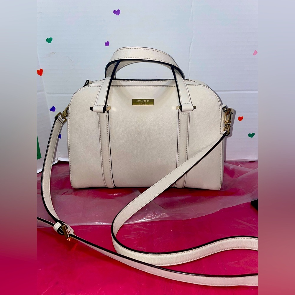 Kate Spade New York Women's Beige Leather Detachable Strap Satchel Bag